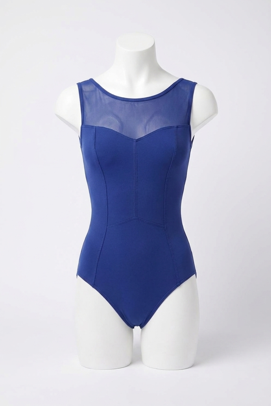 NEW BLOCH mirella marine chevron mesh back leotard in blue